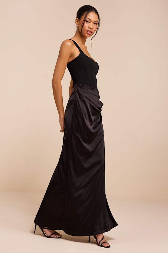 Irene Black Mixed Media Bustier Maxi Dress