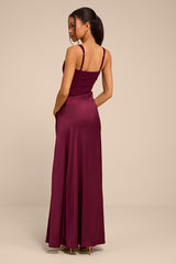 Irene Plum Mixed Media Bustier Maxi Dress