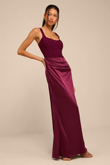 Irene Plum Mixed Media Bustier Maxi Dress
