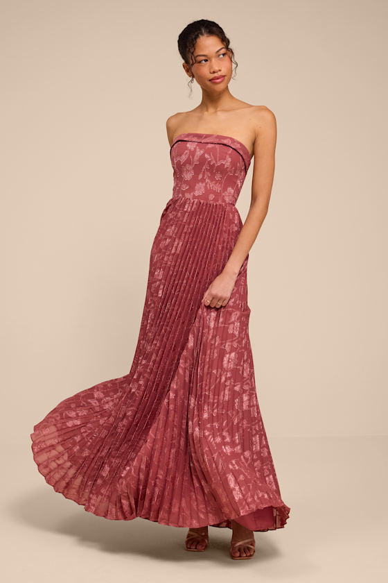 Elysium Rusty Rose Floral Burnout Strapless Maxi Dress