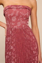 Elysium Rusty Rose Floral Burnout Strapless Maxi Dress