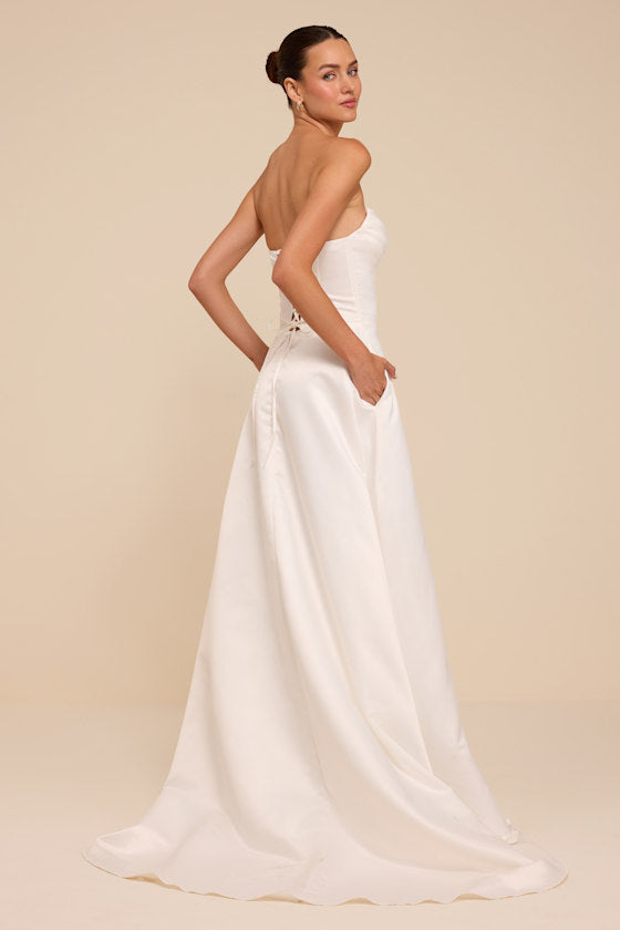 Gwen White Satin Bustier Wedding Dress