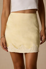 Rosemary Light Yellow Satin Lace Mini Skirt