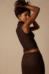 Carli Brown Lace Mock Neck Top