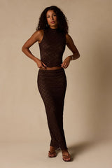 Carli Brown Lace Mock Neck Top