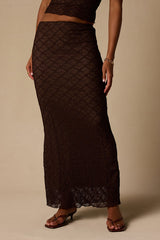 Carli Brown Lace Mid-Rise Maxi Skirt