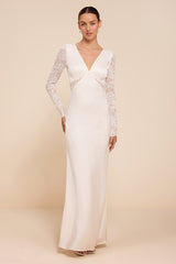 Lyric White Satin Lace Column Wedding Dress