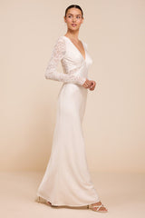 Lyric White Satin Lace Column Wedding Dress