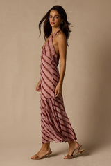 Rachel Mauve Multi Plaid Mesh Halter Midi Dress