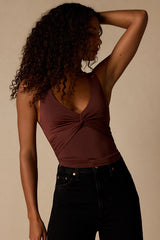 Monroe Brown Slinky Knit Tie-Back Top
