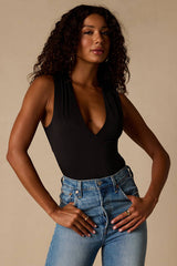 Emerson Black Slinky Knit Cross-Back Bodysuit