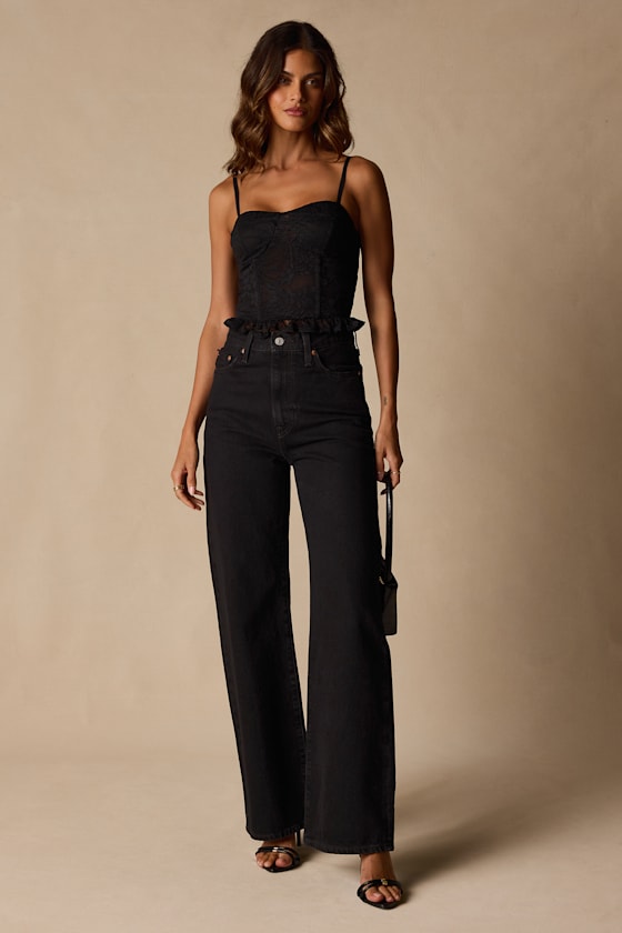Ada Black Lace Ruffled Bustier Top