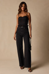 Ada Black Lace Ruffled Bustier Top