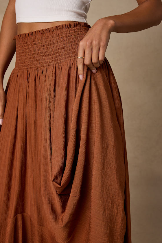 Merida Rust Smocked Midi Skirt