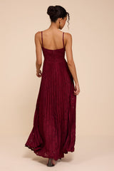 Dacie Burgundy Floral Burnout Pleated Bustier Maxi Dress