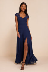 Momentous Moments Dark Blue Lace Backless Maxi Dress