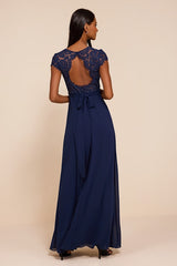 Momentous Moments Dark Blue Lace Backless Maxi Dress