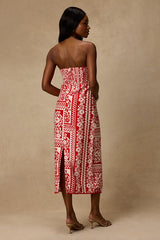 Brigita Red Striped Strapless Column Midi Dress