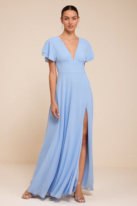 Promise Of Love Light Blue Flutter Sleeve Maxi Dress