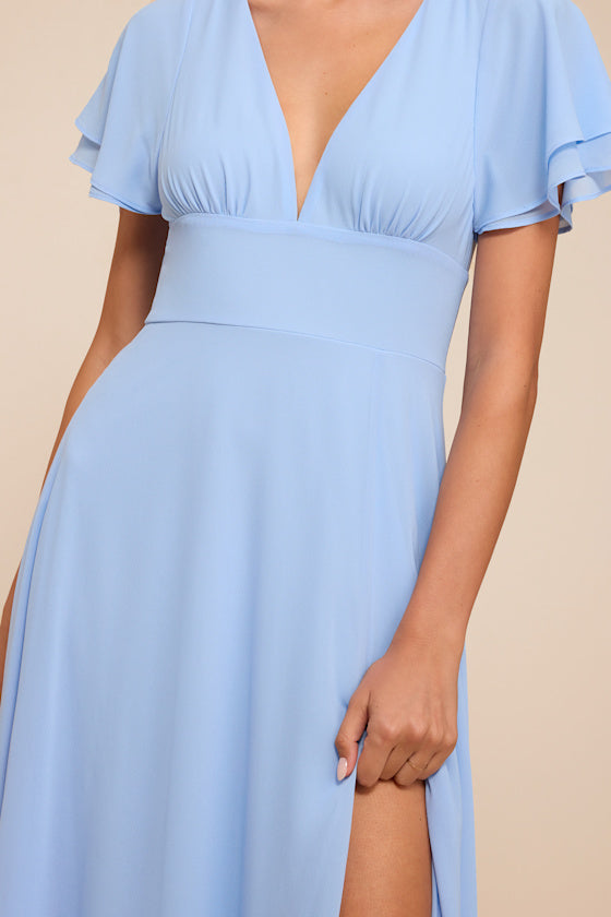 Promise Of Love Light Blue Flutter Sleeve Maxi Dress