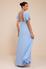 Promise Of Love Light Blue Flutter Sleeve Maxi Dress