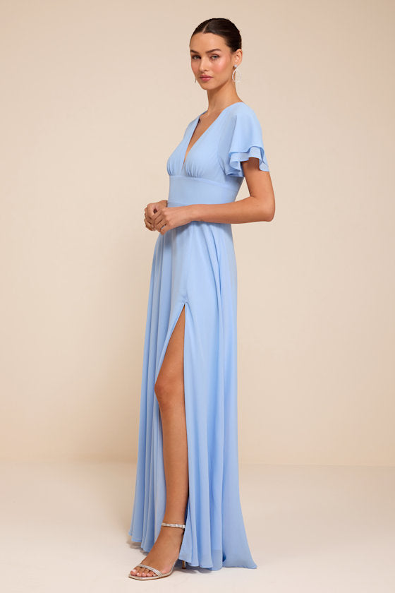 Promise Of Love Light Blue Flutter Sleeve Maxi Dress