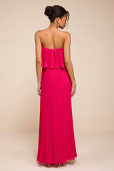 Arietta Hot Pink Pleated Strapless Maxi Dress