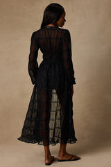April Black Sheer Long Sleeve Tie-Front Duster Top