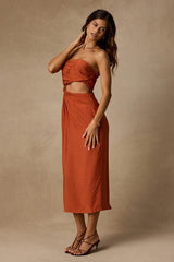 Zisel Terracotta Cutout Strapless Midi Dress