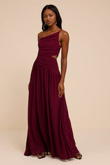 Marcela Plum Ruched One-Shoulder Maxi Dress