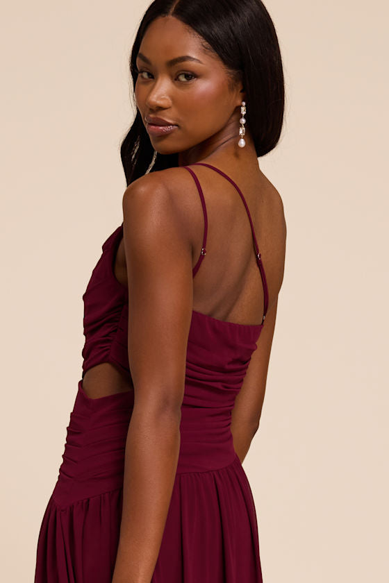 Marcela Plum Ruched One-Shoulder Maxi Dress