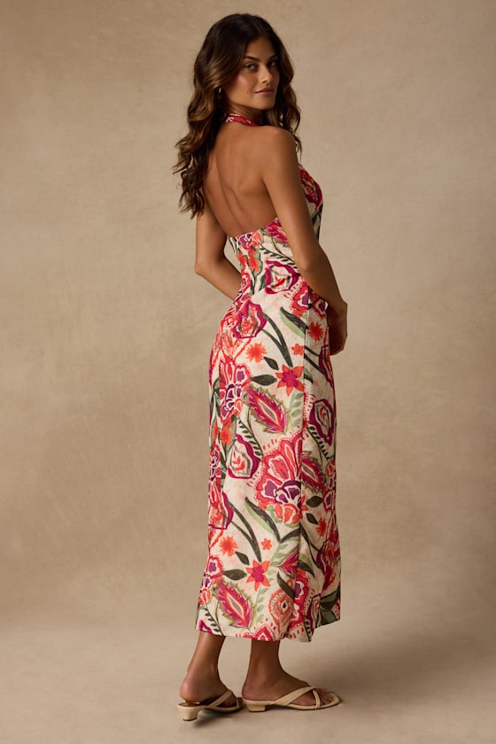 Paloma Ivory Multi Floral Halter Midi Dress