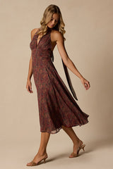 Kylinda Rust Multi Paisley Midi Dress and Scarf Set