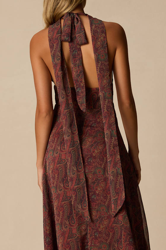 Kylinda Rust Multi Paisley Midi Dress and Scarf Set