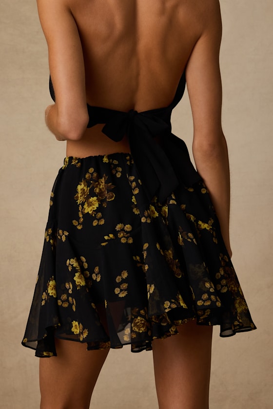 Rylan Black Floral Skater Mini Skirt