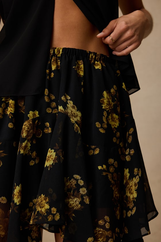 Rylan Black Floral Skater Mini Skirt