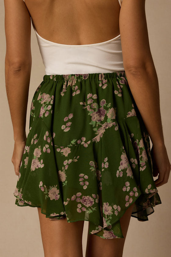 Rylan Dark Green Floral Skater Mini Skirt