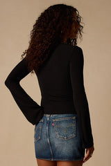 Maelis Black Ribbed Knit Long Sleeve Boat Neck Top