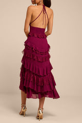 Melena Burgundy Ruffled Lace Midi Dress