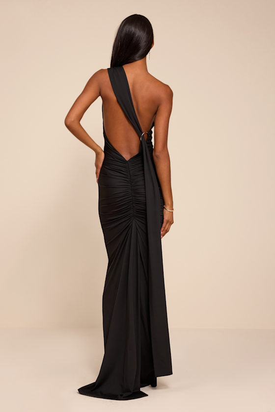 Cressida Black Slinky Knit One-Shoulder Mermaid Maxi Dress
