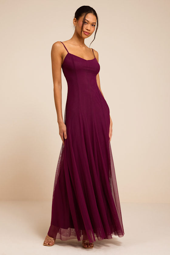Atori Plum Mesh Sleeveless Maxi Dress
