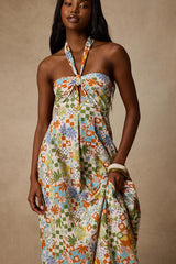 Renata Ivory Multi Print Halter Maxi Dress