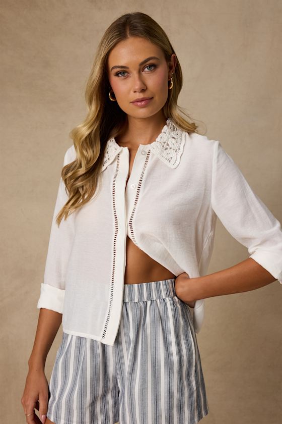 Everline Ivory Collared Button-Up Top