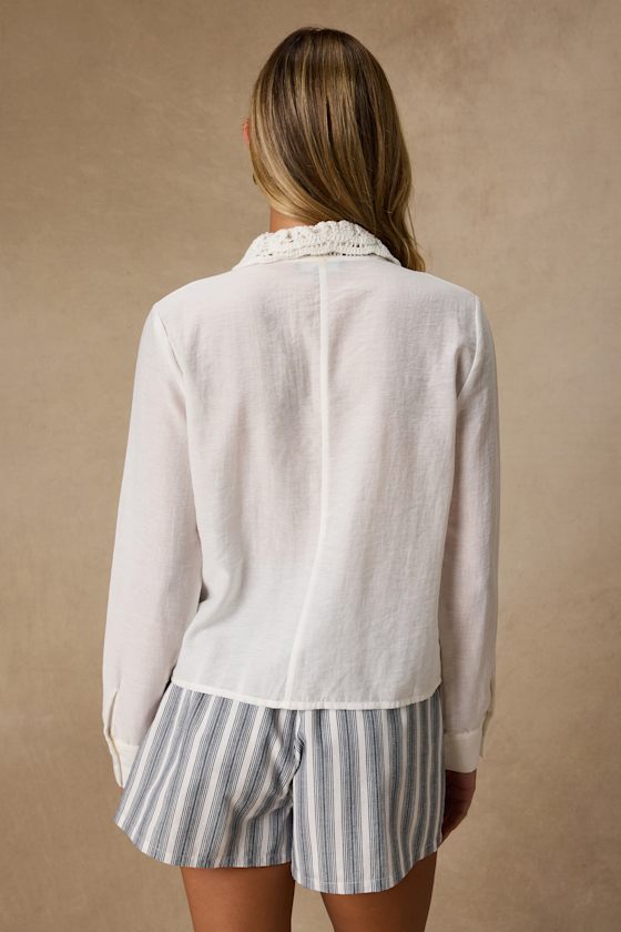 Everline Ivory Collared Button-Up Top