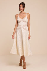 Adia Ivory Floral Jacquard Satin Midi Dress