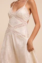 Adia Ivory Floral Jacquard Satin Midi Dress