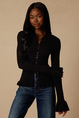 Arlinda Black Knit Textured Cardigan Sweater Top
