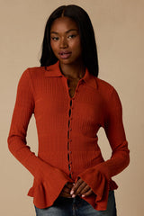 Arlinda Rust Knit Textured Cardigan Sweater Top