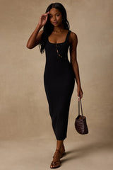 Clairo Black Ribbed Knit Cutout Midi Dress