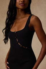 Clairo Black Ribbed Knit Cutout Midi Dress